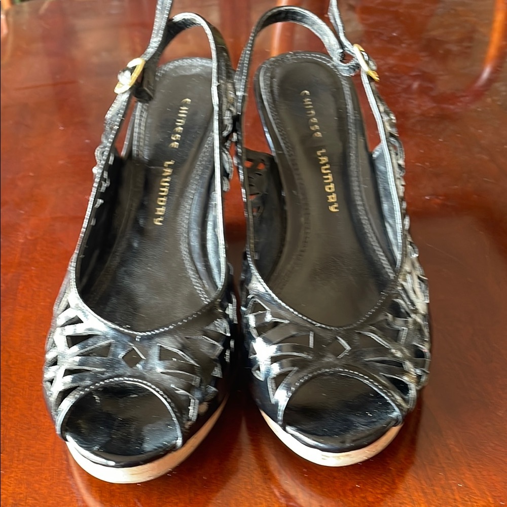 Chinese Laundry Black Slingback Heels with Peep-Toe